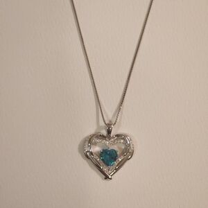 Zales Pure 925 Sterling Silver & Blue Topaz Heart Pendant Necklace